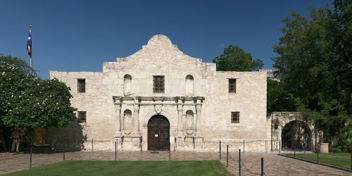 The Alamo from the exterior on a sunny day.